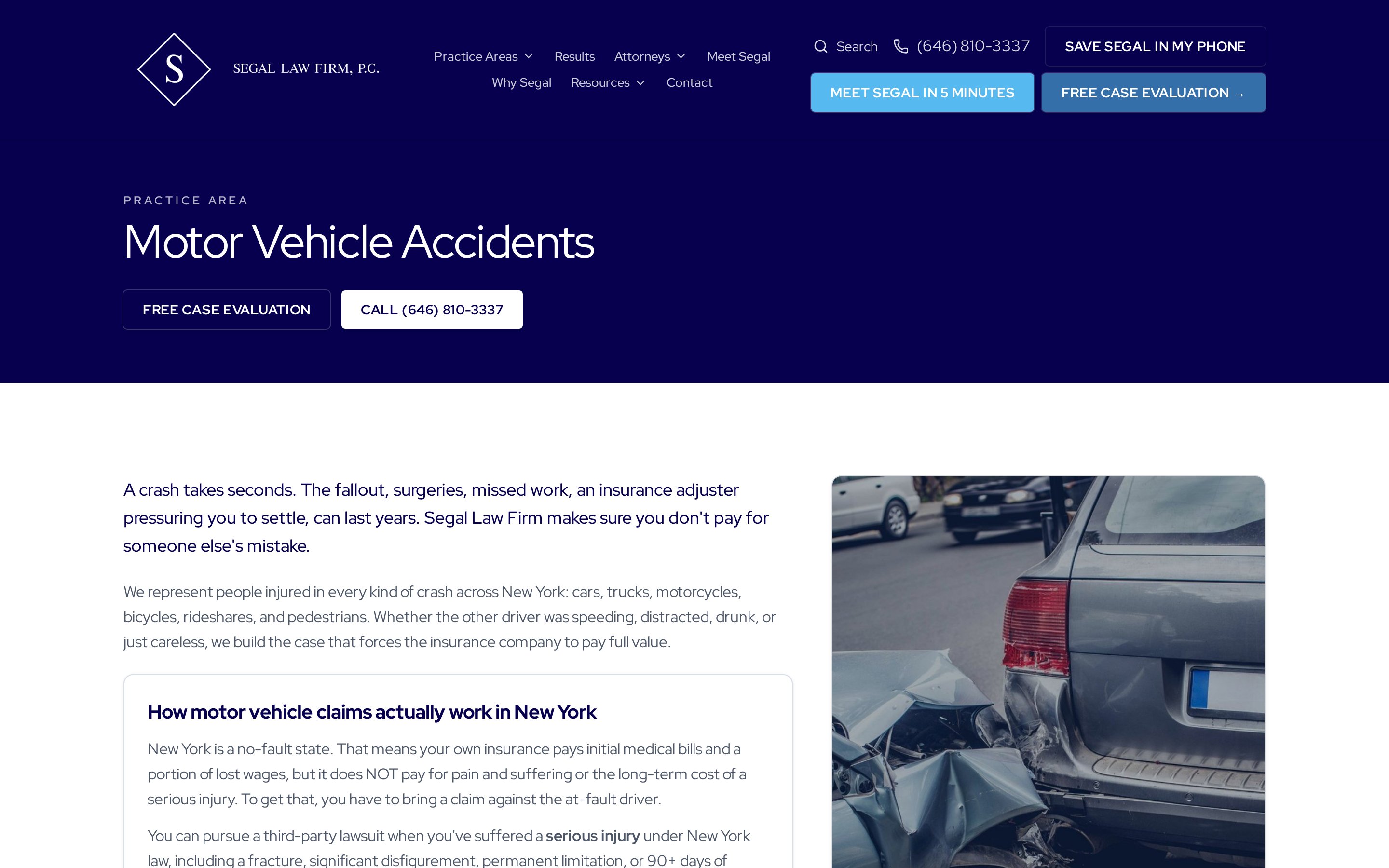 Segal Law Firm Motor Vehicle Accidents practice area page
